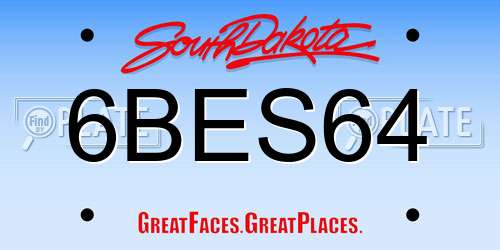 6BES64 South Dakota License Plate
