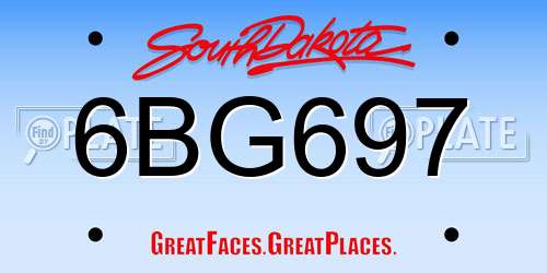 6BG697 South Dakota License Plate