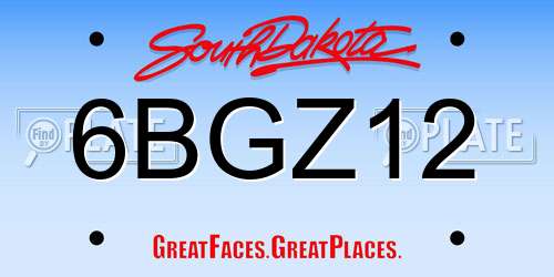 6BGZ12 South Dakota License Plate