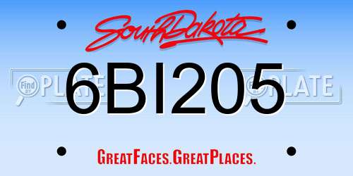 6BI205 South Dakota License Plate