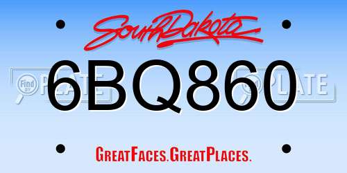 6BQ860 South Dakota License Plate