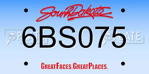 6BS075 South Dakota License Plate