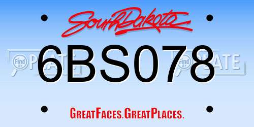 6BS078 South Dakota License Plate