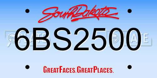 6BS2500 South Dakota License Plate