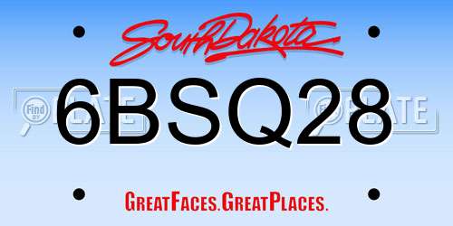 6BSQ28 South Dakota License Plate