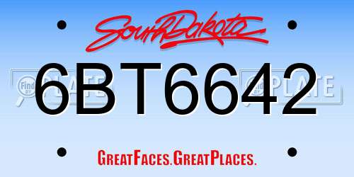 6BT6642 South Dakota License Plate