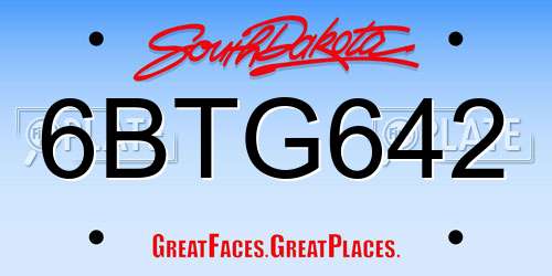 6BTG642 South Dakota License Plate