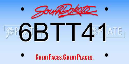 6BTT41 South Dakota License Plate
