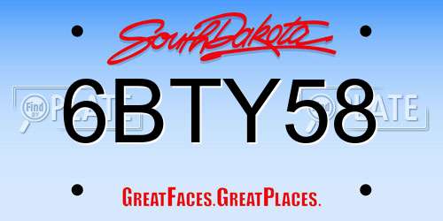 6BTY58 South Dakota License Plate