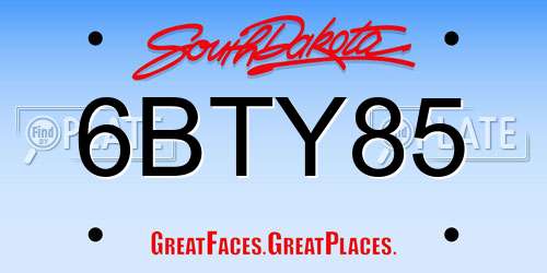 6BTY85 South Dakota License Plate