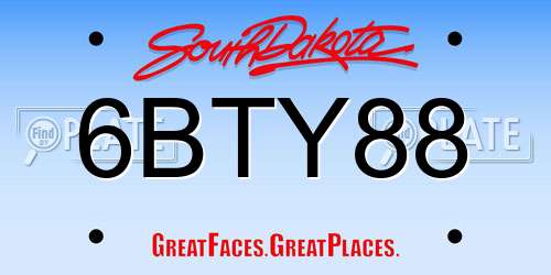 6BTY88 South Dakota License Plate
