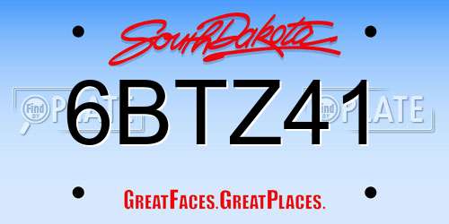 6BTZ41 South Dakota License Plate