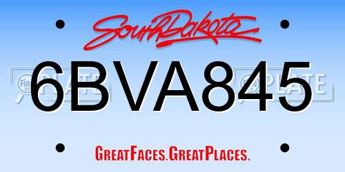 6BVA845 South Dakota License Plate