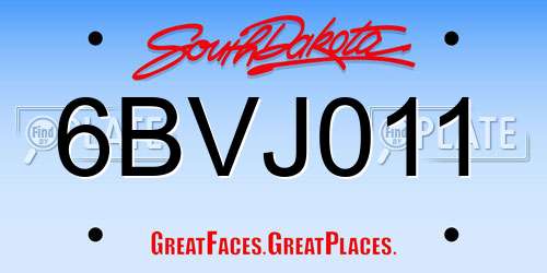 6BVJ011 South Dakota License Plate