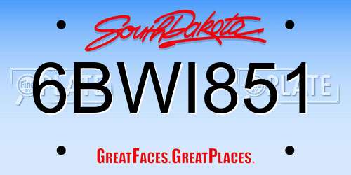 6BWI851 South Dakota License Plate