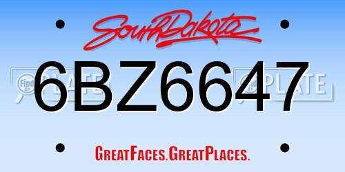 6BZ6647 South Dakota License Plate