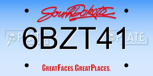 6BZT41 South Dakota License Plate