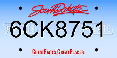 6CK8751 South Dakota License Plate