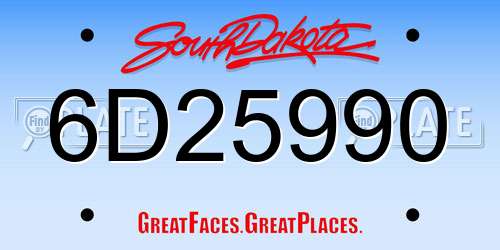 6D25990 South Dakota License Plate