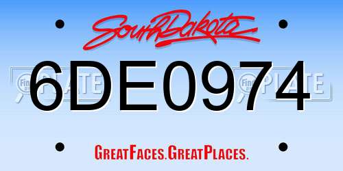 6DE0974 South Dakota License Plate