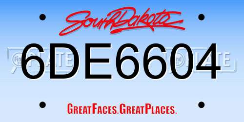 6DE6604 South Dakota License Plate
