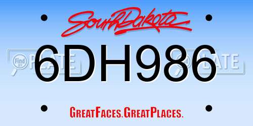 6DH986 South Dakota License Plate