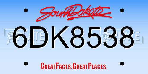 6DK8538 South Dakota License Plate
