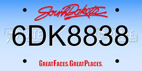 6DK8838 South Dakota License Plate