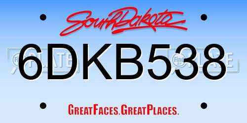 6DKB538 South Dakota License Plate