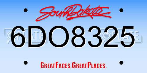 6DO8325 South Dakota License Plate