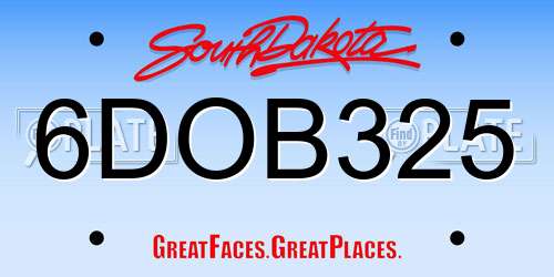 6DOB325 South Dakota License Plate