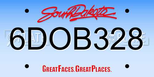 6DOB328 South Dakota License Plate
