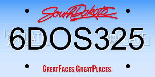 6DOS325 South Dakota License Plate