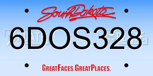 6DOS328 South Dakota License Plate