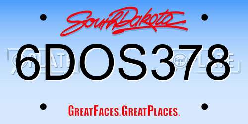 6DOS378 South Dakota License Plate