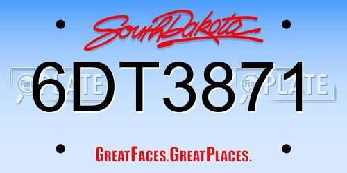 6DT3871 South Dakota License Plate