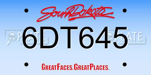 6DT645 South Dakota License Plate