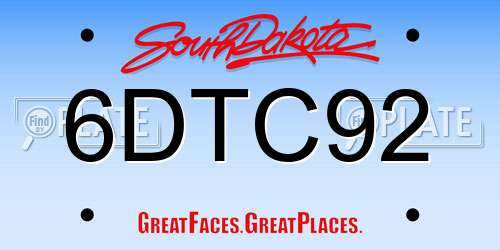 6DTC92 South Dakota License Plate