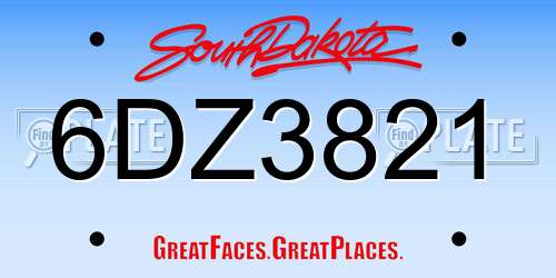 6DZ3821 South Dakota License Plate