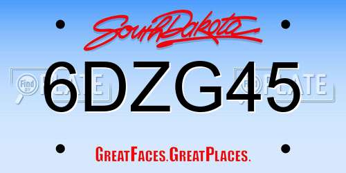 6DZG45 South Dakota License Plate
