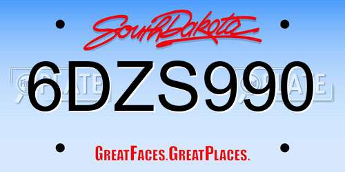 6DZS990 South Dakota License Plate