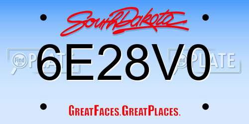 6E28V0 South Dakota License Plate