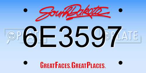 6E3597 South Dakota License Plate