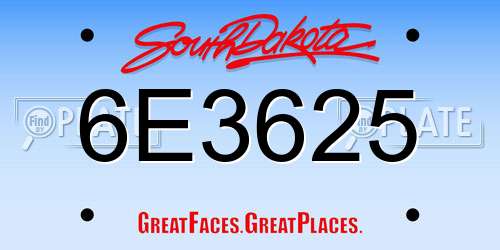 6E3625 South Dakota License Plate