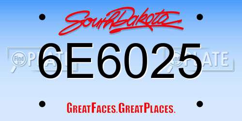 6E6025 South Dakota License Plate
