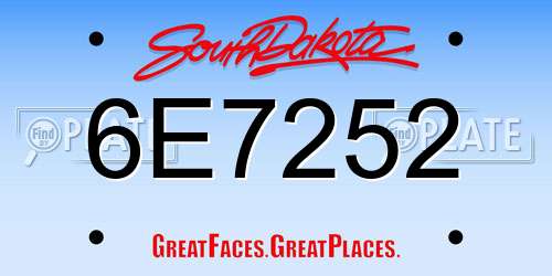 6E7252 South Dakota License Plate