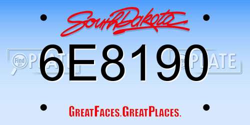 6E8190 South Dakota License Plate