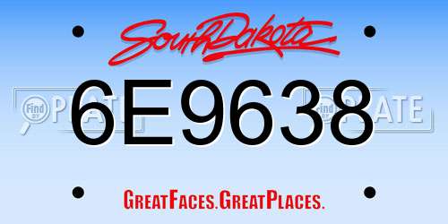 6E9638 South Dakota License Plate