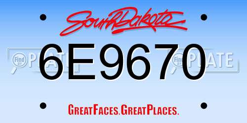 6E9670 South Dakota License Plate