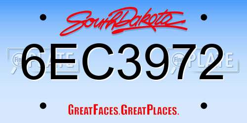 6EC3972 South Dakota License Plate